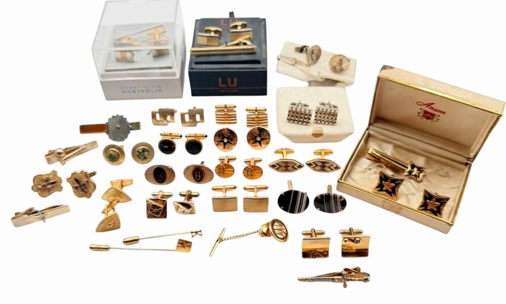 Large Vintage Cufflinks Tie Clips Tie Tacks Mixed Men’s Jewelry Lot Swank